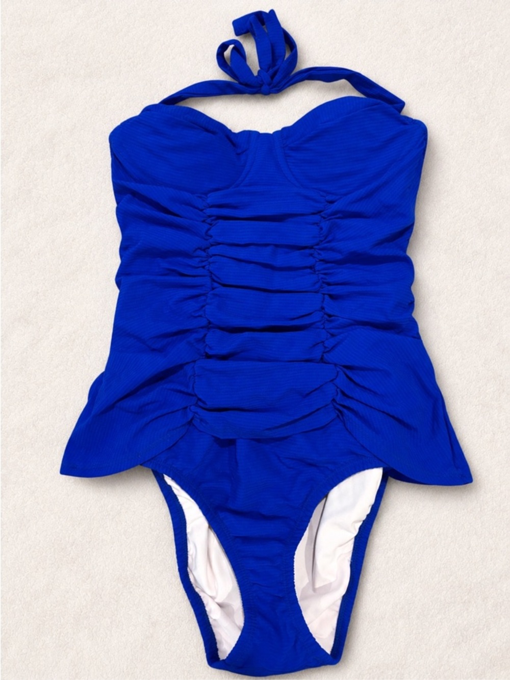 NWT Shoshanna Blue Ruched Halter One Piece Swimsuit Retro Underwire (F132)